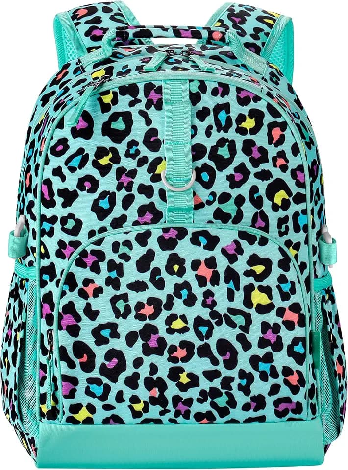 Choco Mocha Kids Backpack for Girls Cheetah Backpack Kids Elementary School Backpack for Girls Ages 6-8 Kid Bookbag 17 Inch with Chest Strap, Green