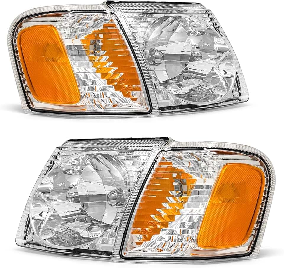 Headlight Compatible with 2001 2002 2003 2004 2005 Ford Explorer Sport Trac/ 2001 2002 2003 Ford Explorer Sport Chrome Housing Amber Reflector Replacement Pair（W/O Bulbs）