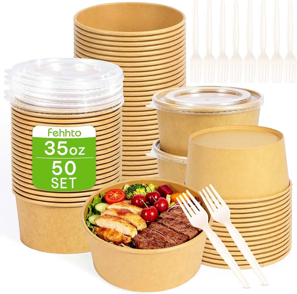 50 Pack 35oz Meal Prep Containers with Lids and Forks for Lunch Takeout