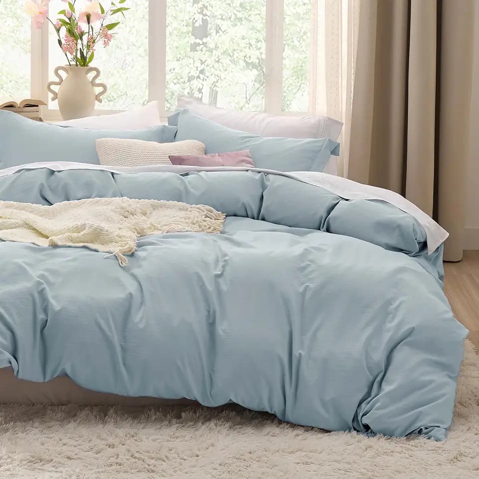 Bedsure Prewashed Duvet Cover King, Cotton-Like Soft Bedding Set, Baby Blue
