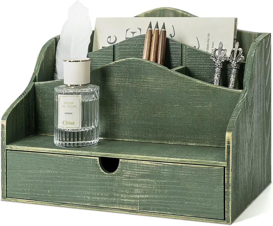 Rebee Vision Mail Organizer for Desk with 4-Slot Letter Rome Decor, Green