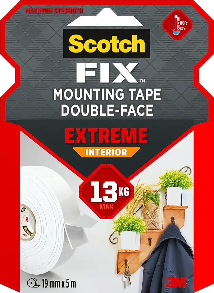 Scotch-FIX Extreme Doppelseitiges Innen-Montageband, 1 Rolle (19 mm x 5 m)
