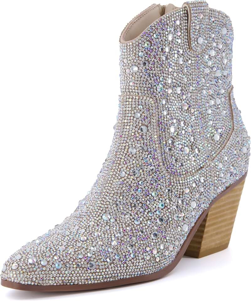 CUSHIONAIRE Women's Bravo Rhinestone Western Boots with +Memory Foam, Sparkly Cowboy Ankle Booties