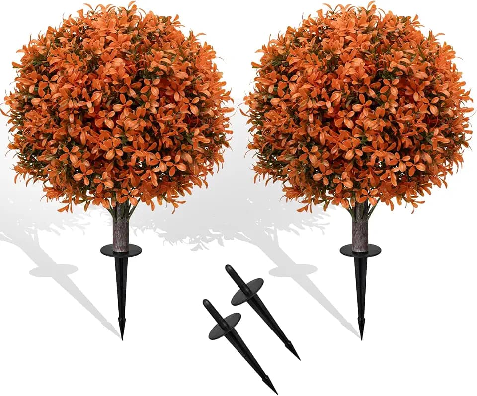 Chillchard 2Pack Fall Artificial Boxwood Topiary Plant Outdoor Porch Decor
