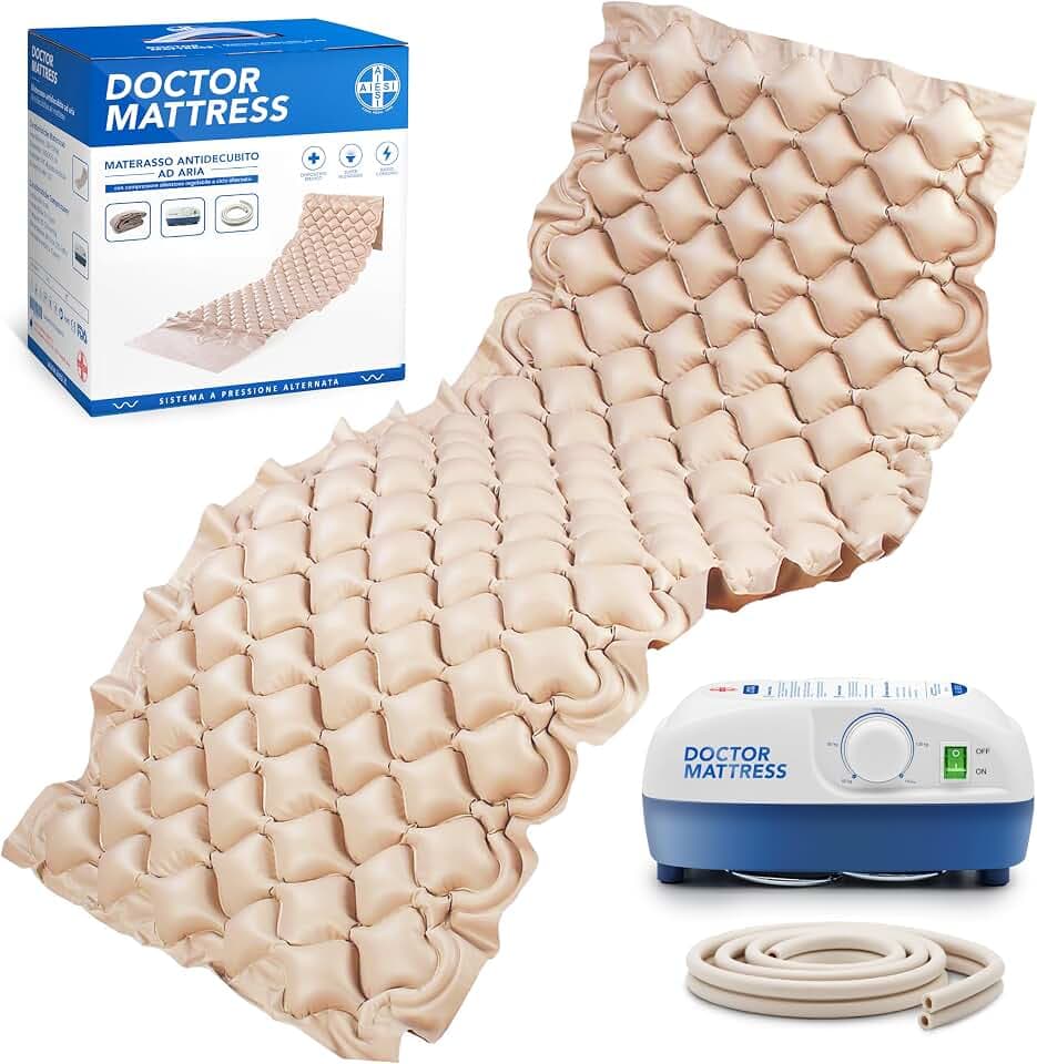 AIESI® Anti-Dekubitus-Matratze mit Luftblasen und einstellbarem Kompressor im Wechselzyklus Doctor Mattress, 130 Luftzellen, Belastbarkeit bis 150 kg, superleise, Stahlhaken, 24 Monate Garantie