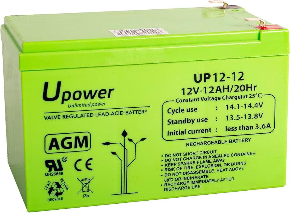 U-Power AGM Batterie 12V 12Ah, VRLA Bleiakku wartungsfrei, wiederaufladbar, Faston F2 (6,3 mm), für Alarmanlagen, USV/UPS, Sicherheit & Elektronik