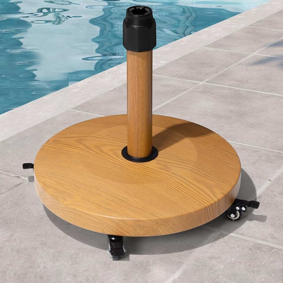 Patio Umbrella Base with 4 Wheels, 44lbs Round Concrete Stand