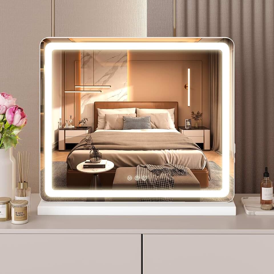 NEWBULIG LED Vanity Mirror, 22"x19" Tabletop Makeup Mirror with Lights