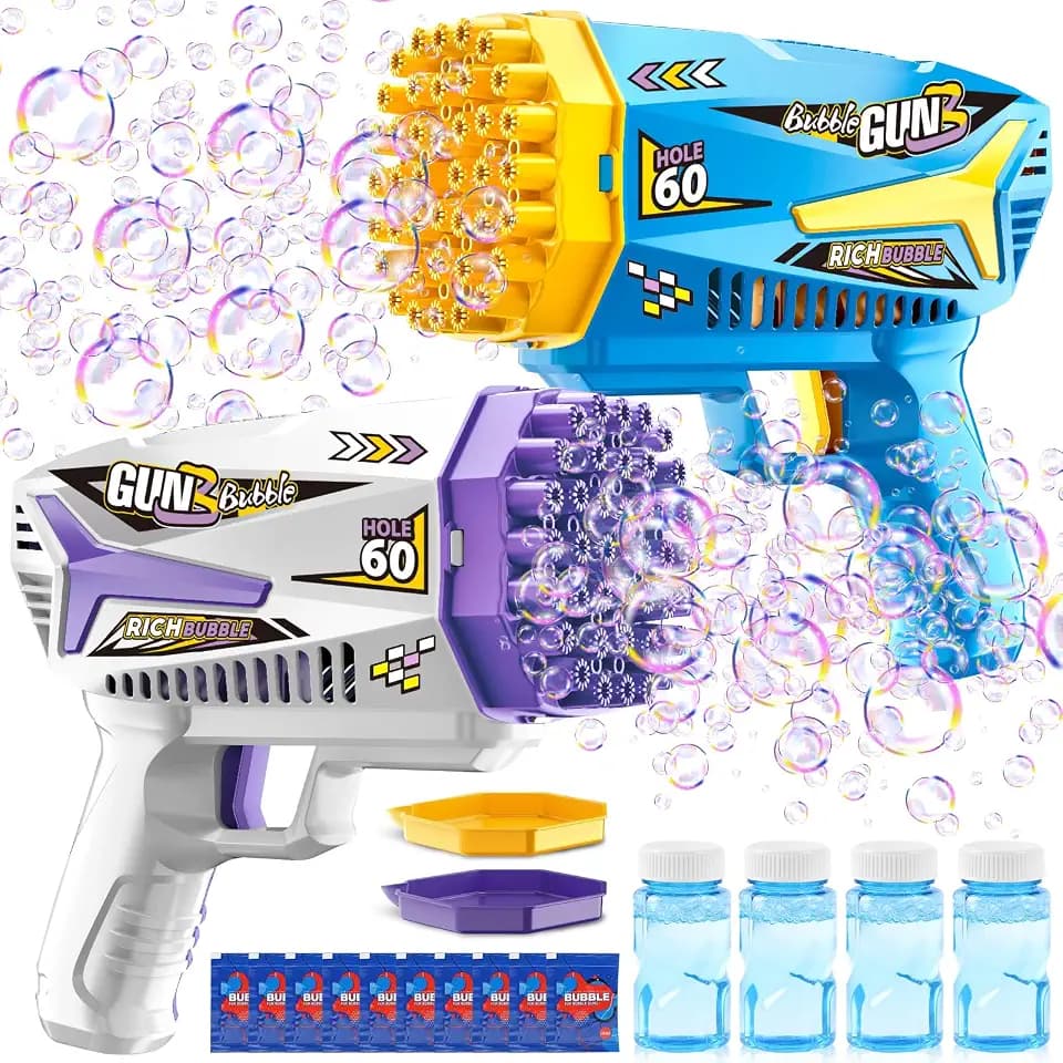 Seifenblasenmaschine, 2-Pack Seifenblasenpistole Kinder, Seifenblasen Pistole mit Seifenblasen Flüssigkeit, Automatische Bubbles Maschine für Party, Geschenke, Hochzeit, Party Spielzeug