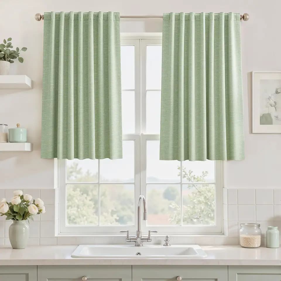Short Blackout Curtains 35 Inch Long for Small Windows, Sage Green