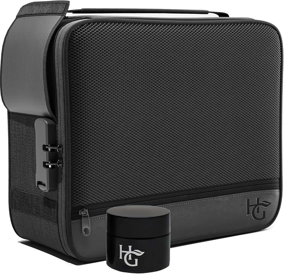 Herb Guard Große, fasst 85 ml Kräuter und Gewürze – verbesserte Premium-YKK-Reißverschlüsse – inklusive geruchsdichtem Glas, integriertem Tablett und Reisetaschen