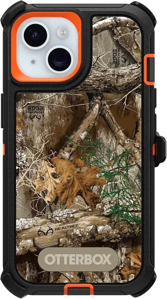 OtterBox iPhone 15, iPhone 14, and iPhone 13 Defender Series Case - Realtree Edge (Blaze Orange/Black), Rugged & Durable, Wireless Charging Compatible, Multi-Layer Impact Absorbing iPhone Case