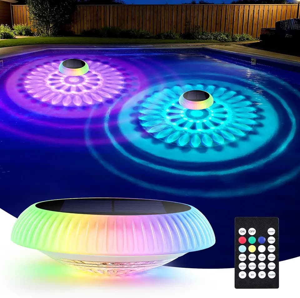 Poolbeleuchtung Außen Solar, RGB LED Solar Schwimmende Pool Licht mit Fernbedienung Unterwasser Teichbeleuchtung Wasserdicht Solarlampen für Whirlpool Schwimmbad Brunnen Teich Badewanne Party Deko