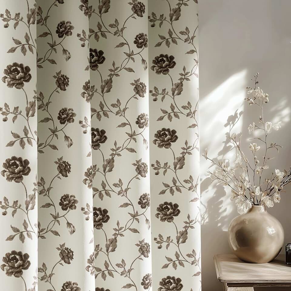 Beauoop Floral 100% Blackout Curtains for Bedroom Brown 52x54 2 Panels