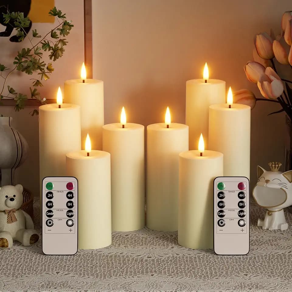Flameless Battery Operated Candles with Remote Waterproof Set of 8 Ivory