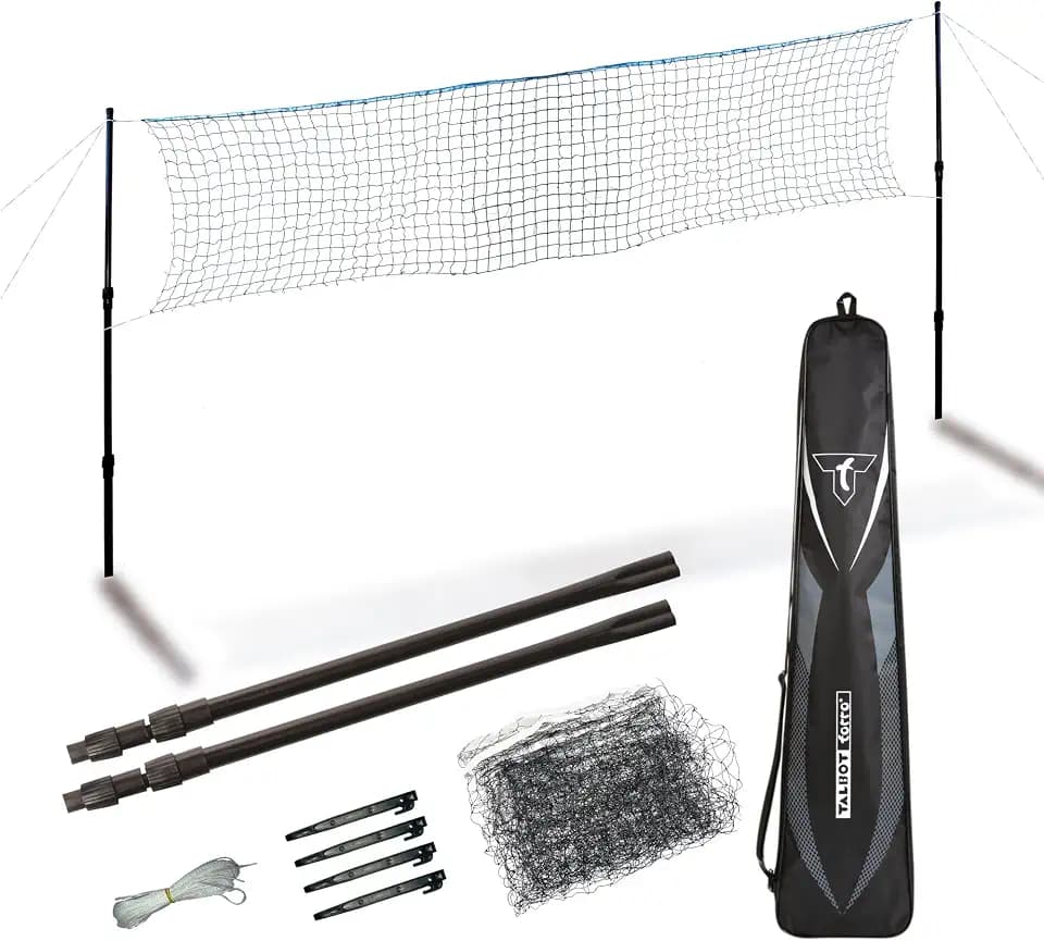 Talbot-Torro Teleskop-Netz-Set, höhenverstellbares Freizeit-Netz für Badminton, Höhe: 1,25-1,55m, Breite 6,10m, Komplettset in Tasche, 449599