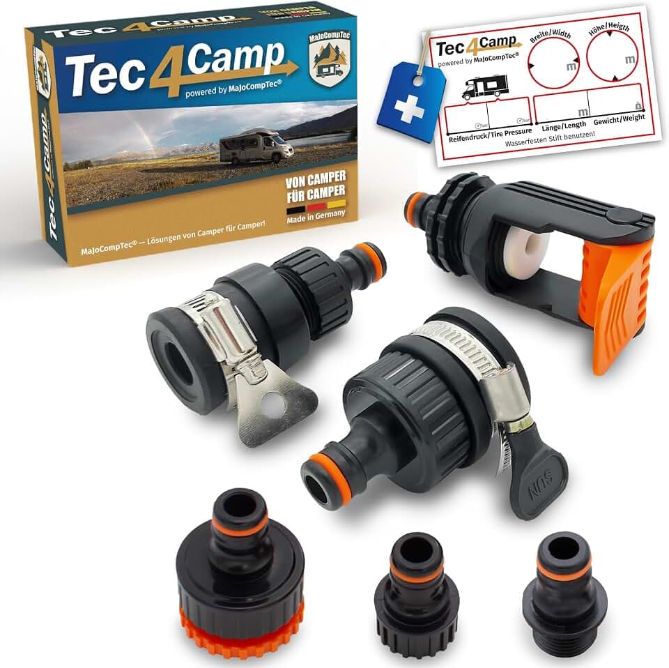 MaJoCompTec® ALLCONNECT universal Wasserhahn Anschluss Set | Verstellbarer Wasser Hahnanschluss für Aussenhahn ohne Gewinde | Wohnmobil Caravan Boot Adapter Set (Wasserdieb-Set)