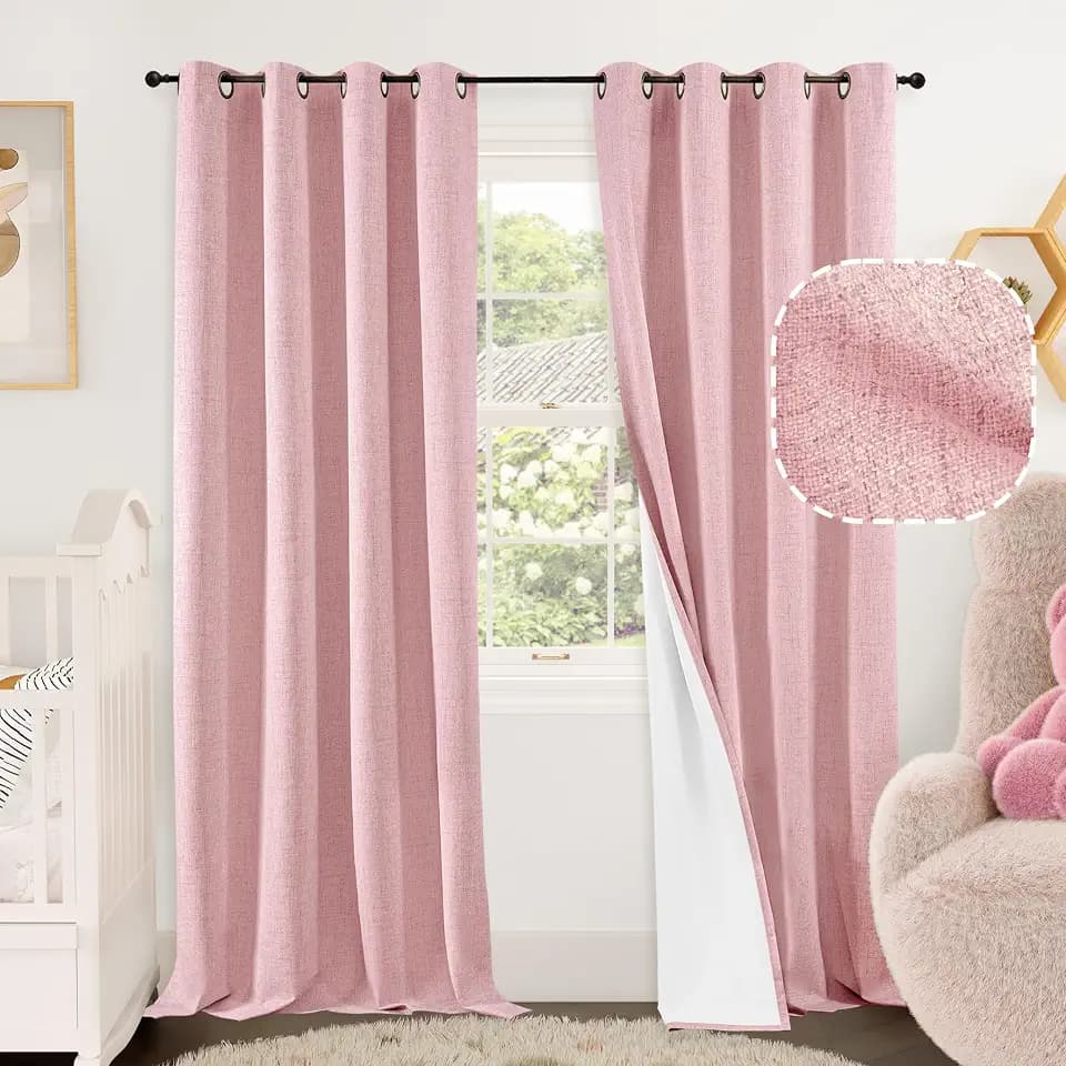 Lajode Linen Blackout Curtains for Kids Nursery - 52x90 Inch 2 Panels