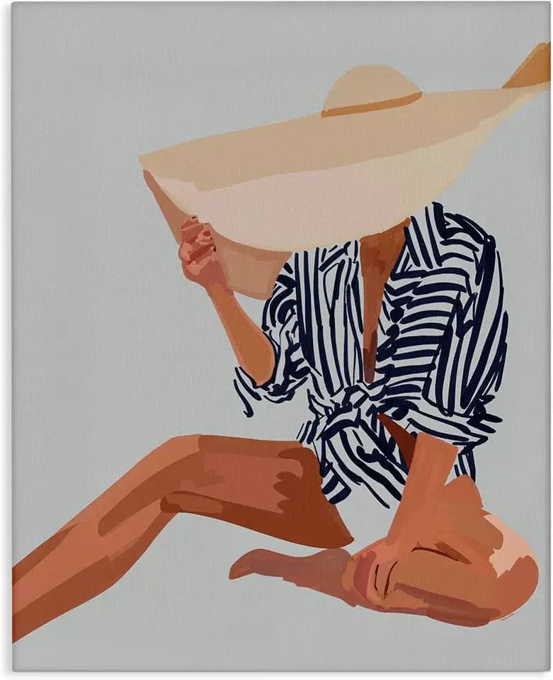 Woman Obscured by Sun Hat Summer Beach, 24 x 30 Inch Canvas Wall Art