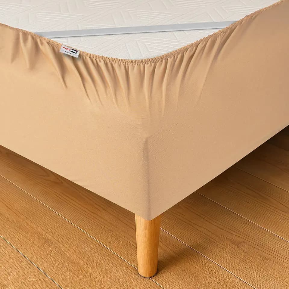 Wrappybag Boxspring Bettumrandung 90 x 200 mit Gummibändern – Neuer Look für Ihren Alten Boxspring-Sockel – Farbe Beige - Betthusse in 6 Größen Verfügbar
