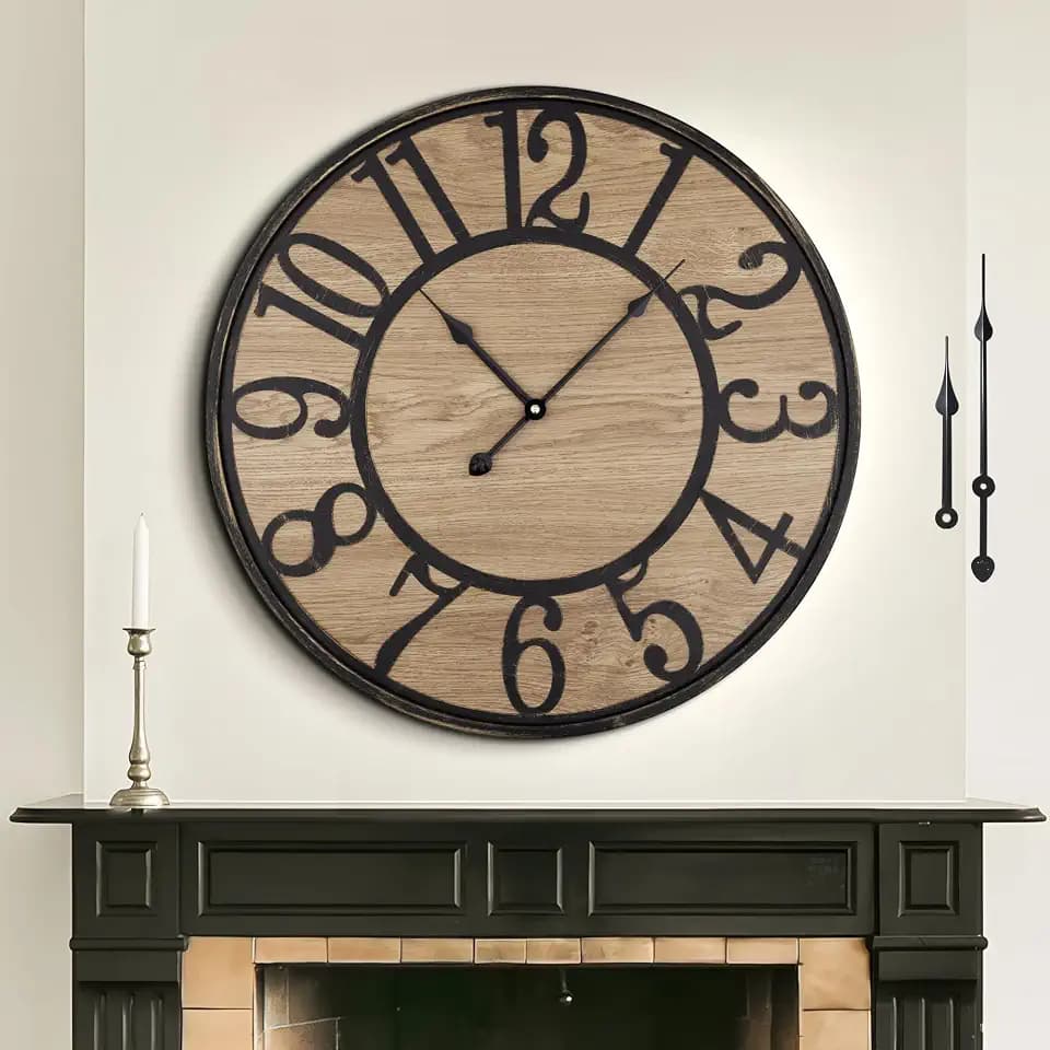 Extra Groß Wanduhr, 80 cm / 32 Zoll Übergroß Lautlos Holz Vintage Wanduhr Retro Batteriebetrieben Moderne Für Wohnzimmer Schlafzimmer, Küche, Bauernhaus, Bürodekoration