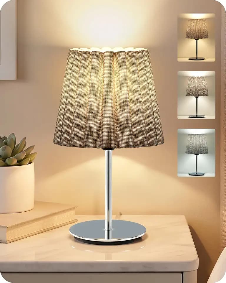 Small Bedside Table Lamp, Dimmable Table Lamp with 3 Adjustable Color Temperatures, Nightstand Lamp with a Dimmable Bulb, E26 Base, for Bedroom, Study, Desk, Gray and Glossy Gray PSH15TL05