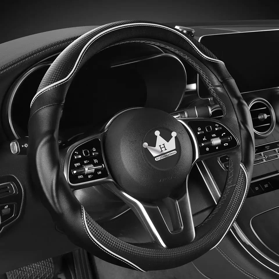 HighnessHwoo 3D Car Steering Wheel Cover Comfort Grip Massage Sporty Anti-Slip Carbon Fiber Faux Leather for F150, Trucks, Jeep, Van, Car Handle Covers for All Seasons, 15.2-16in, White
