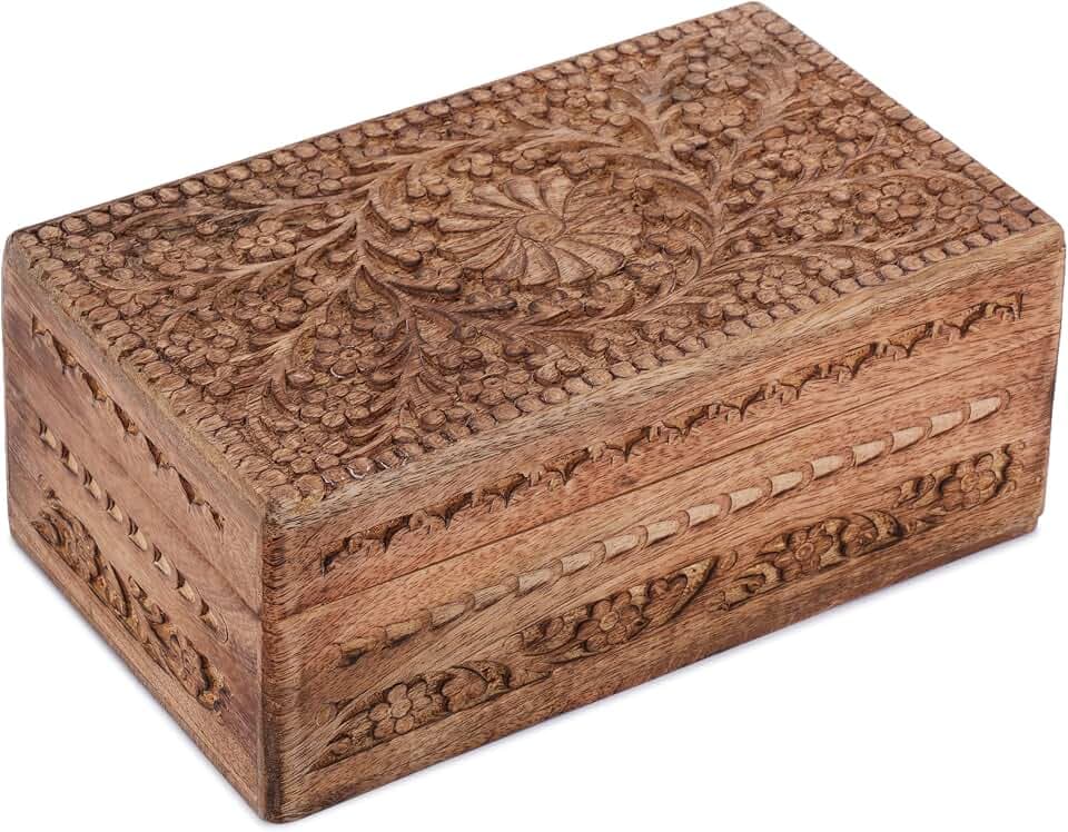 Ajuny Handgefertigte Holz Schmuckbox Antike Aufbewahrungsbox mit Blumen