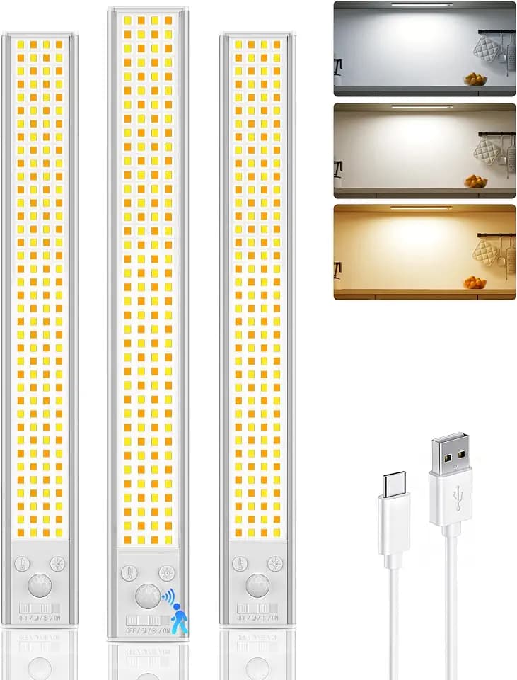 3 Pack Motion Sensor Under Cabinet Lights 12inch Closet Lighting Wireless