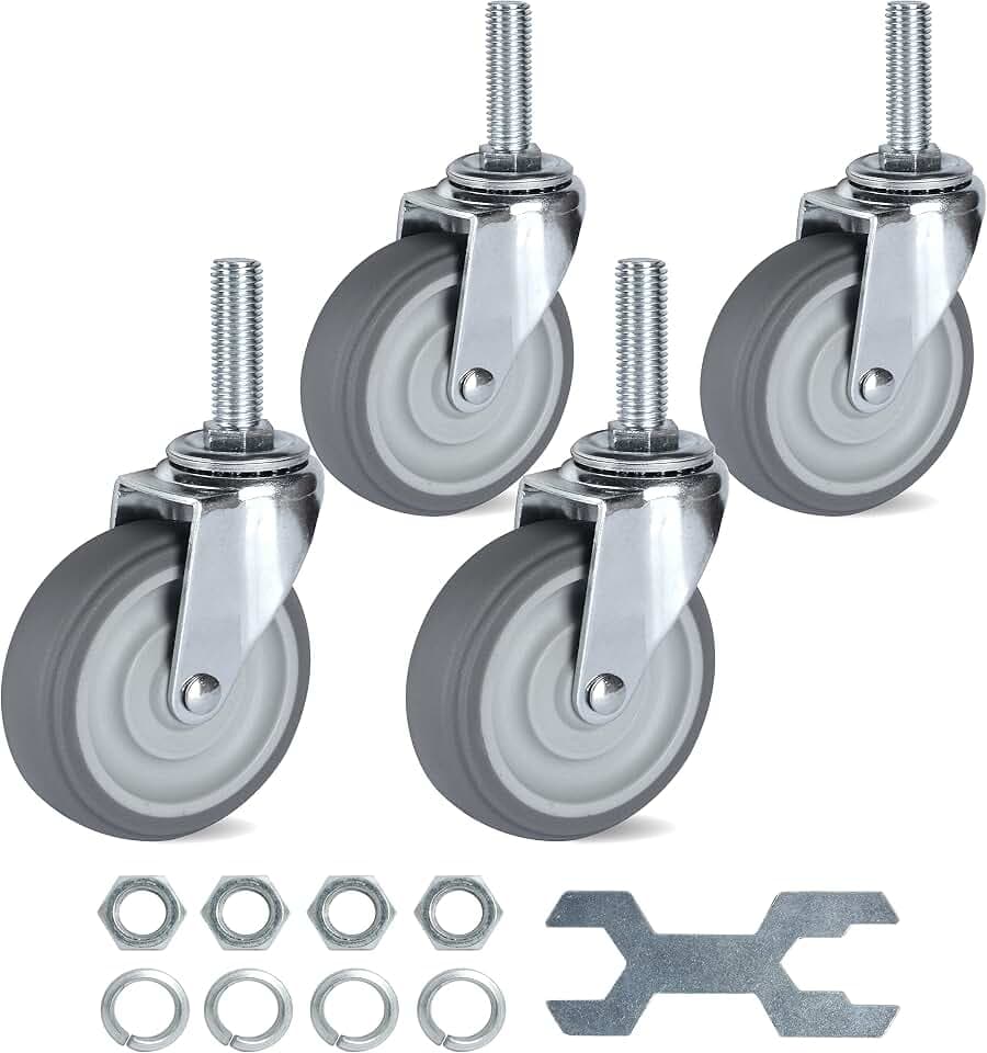 Finnhomy Caster Wheels 3 Inch Set of 4 Heavy Duty Threaded Stem Casters1/2-13x1-1/2 Swivel Rubber Industrial Castors Premium Wheels for Wire Shelving/Furniture/Carts Load Bearing 720 Lbs Gray
