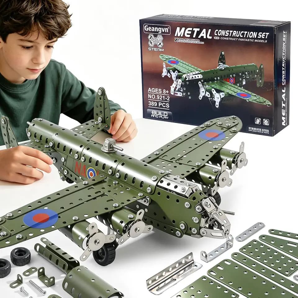 Metal Model Airplane Building Toys for Ages 8-13 14 and Up, 389pcs Plane Stem Toys for Boys Age 8-12, Assembly Jet Kits for Kids 8-10, Birthday Gifts for 9 10 11 12 Year Old Boys Adults, DIY Projects
