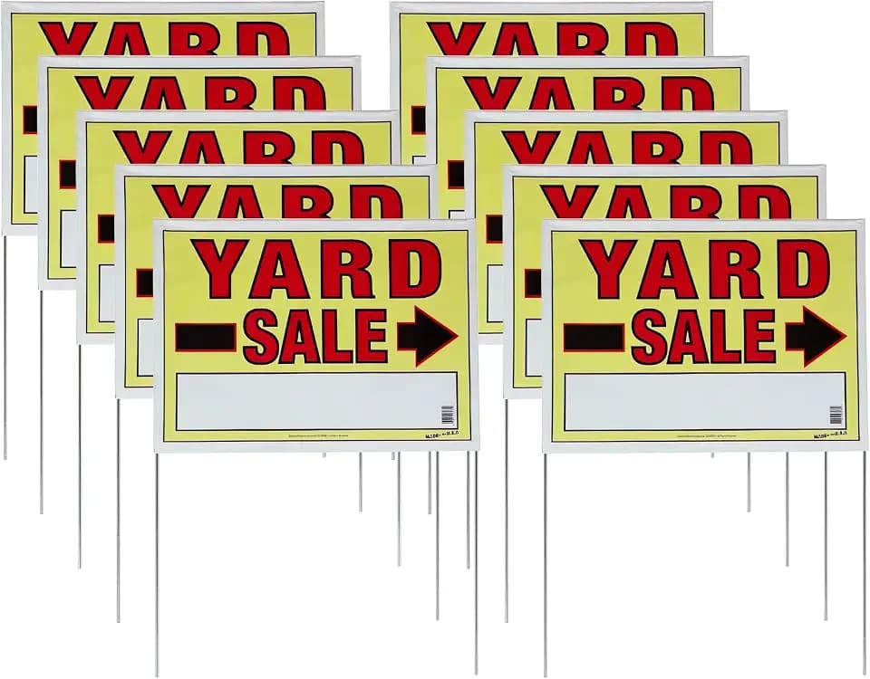 Sunburst Systems 3930 Assembled Yard Sale Signs with included U-Stake 10 Count, 32" H x 22" W, Yellow and Red