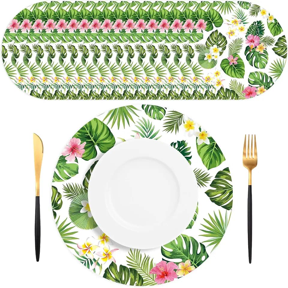 Hawaiian Luau Paper Placemat Disposable, 13.5 Inch Tropical Tiki Themed Paper Placemats for Summer Beach Wedding Birthday Party, Aloha Theme Birthday, Banquet Table Settings