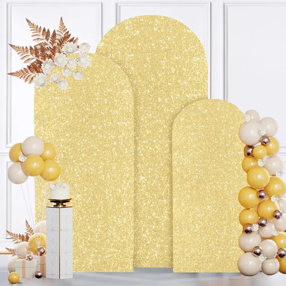 MODFUNS Gold Sequins Arch Cover Shimmer Arch Covers 6ft 6.6ft 7.2ft Spandex Arch Cover Double Used Wedding Arch Cover Set Vintage Shiny Arch Stand Cover for Wedding Ceremony Party Decoration