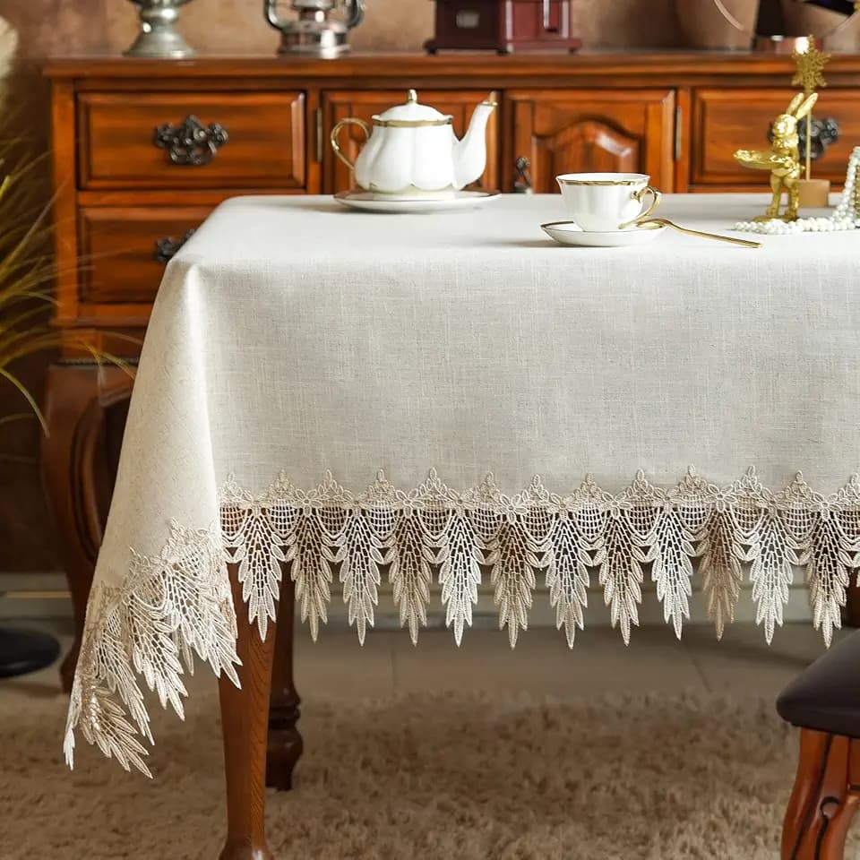 ARTABLE Lace Table Cloths Rectangle Fall Antique Flower Decor Macrame Tablecloth for Outdoor Farmhouse Rustic Kitchen Party Birthday Picnic (Stone Gray-A, 52 x 70 Inch)