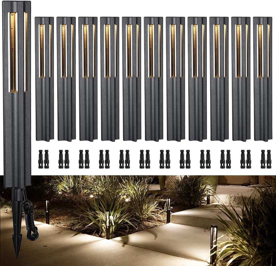 LEONLITE 12-Pack 3W LED Low Voltage Path Lights Aluminum 3000K Black