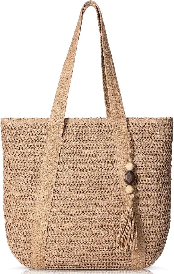 Trifabricy Beach Bags for Women, Large Woven Straw Tote Bags Waterproof