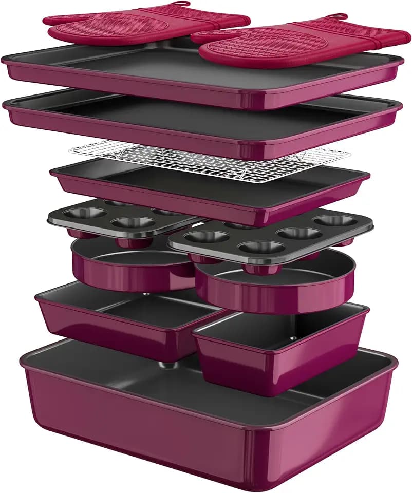 Wildone 13-Piece Baking Pans Set, Nonstick Bakeware Sets, Plum