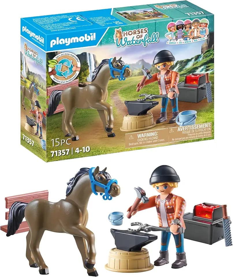 PLAYMOBIL Horses of Waterfall 71357 Hufschmied Ben & Achilles, interaktive Pferdepflege auf der Waterfall Ranch, nachhaltiges Spielzeug für Kinder ab 5 Jahren