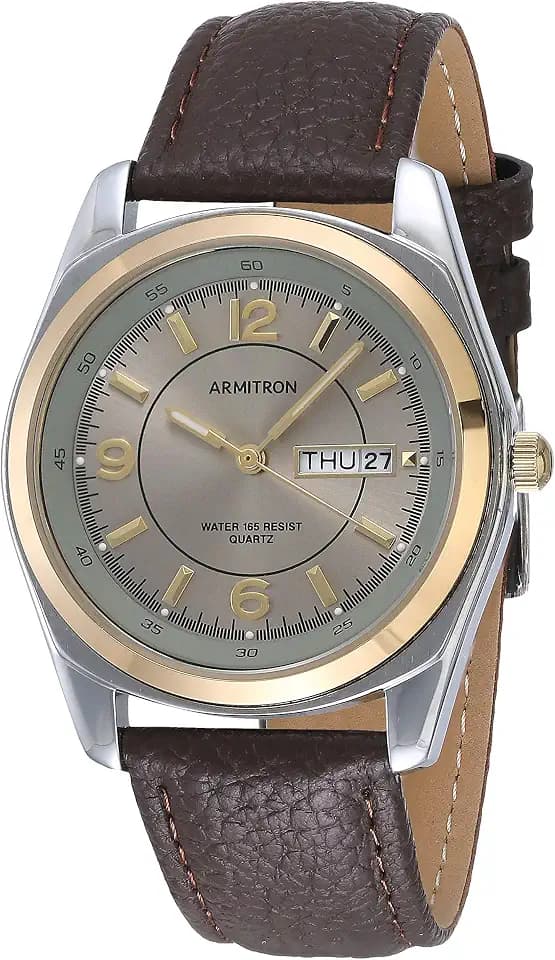 Armitron Men's Day/Date Easy to Read Leather Strap Watch, 20/1925