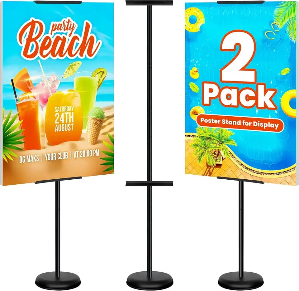 2Pack Adjustable Poster Stand for Display, Single-Sided Floor Pedestal Sign Holder, Poster Board Easel Stand up to 58", Welcome Sign Stand for Foam & Board, Wedding, Business & Events – Black