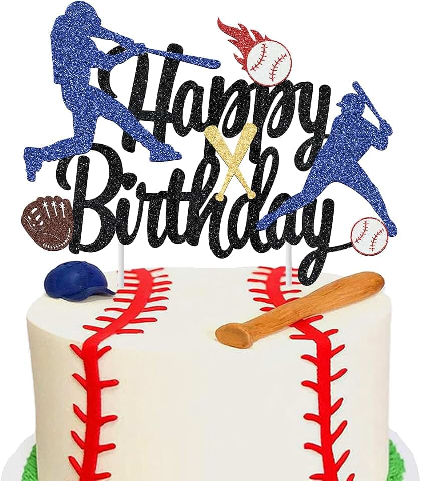 Baseball Birthday Party Cake Topper Glitter Baseball Party Decoration for Boys Baseball Party Cake Topper for Baseball Player Birthday Party Decoration Sport Theme Baby Shower Supplies(Black)
