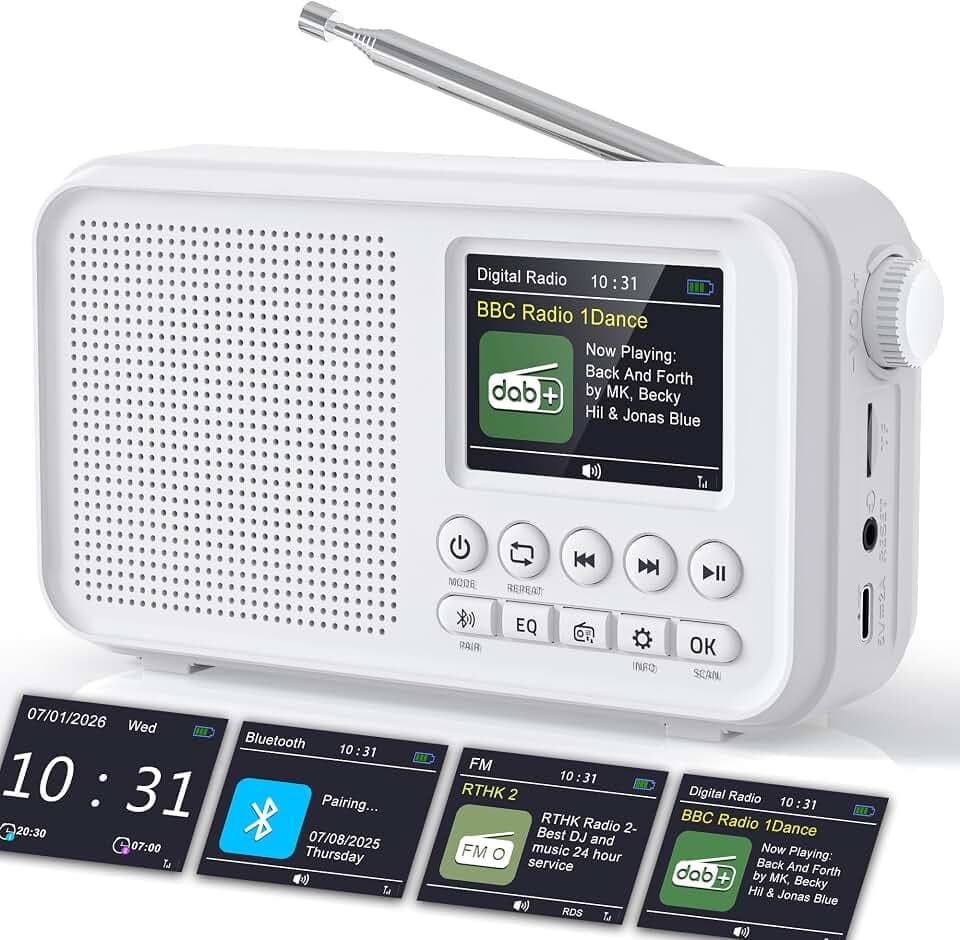 Tragbares DAB/DAB+ Radio mit 3000mAh Akku, UKW Digitalradio mit Bluetooth