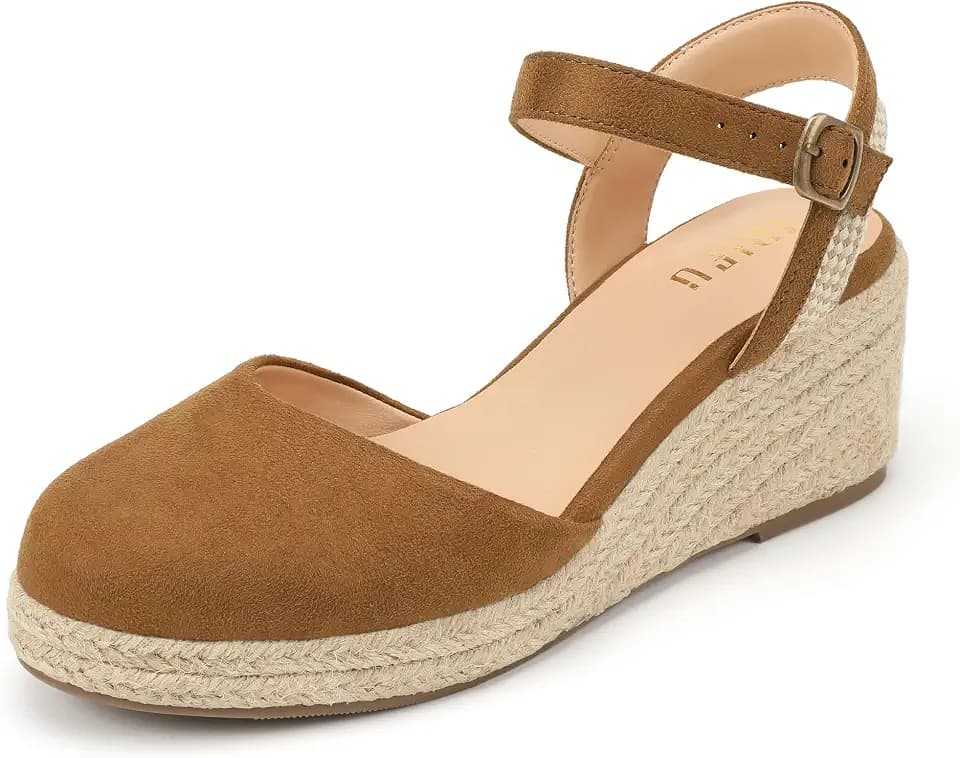 IDIFU IN2 Women's Espadrille Wedge Sandals Platform Closed Toe Low Heel