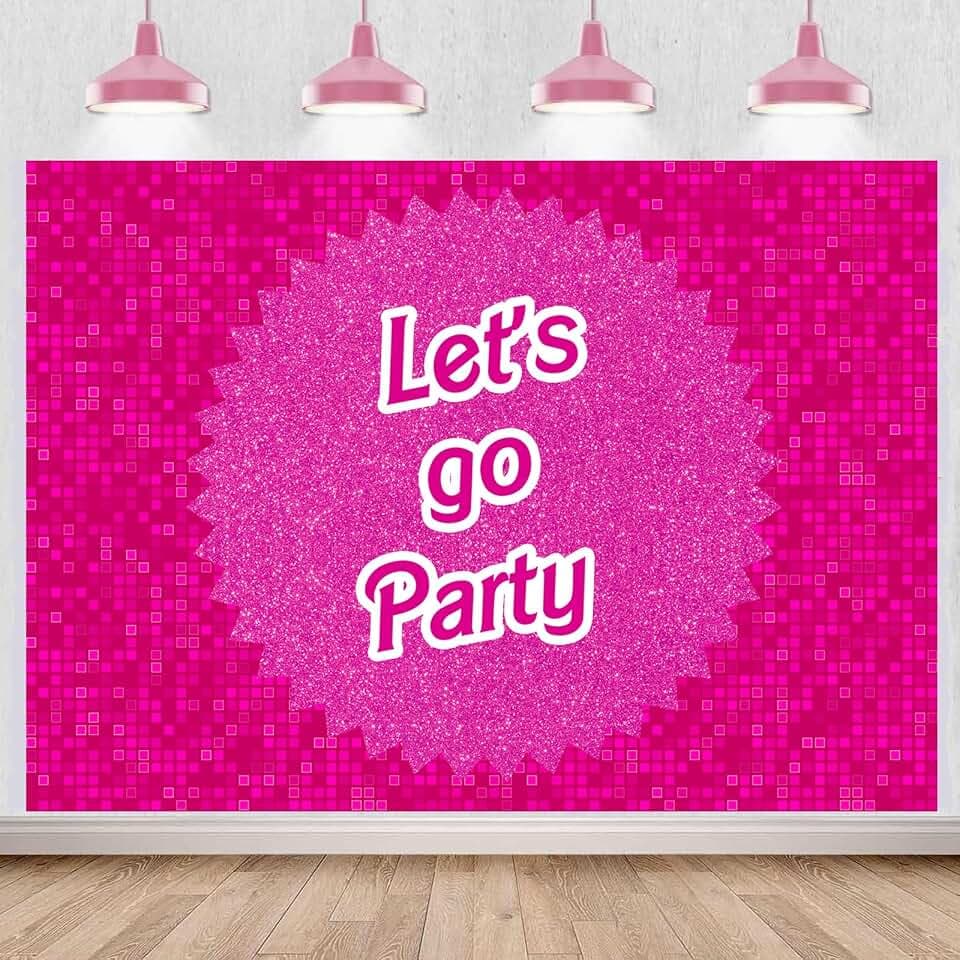 Withu Let's Go Party Pink Backdrop for Princess Girl Women Lady Birthday Prom Party Cake Table Decorations Banner Sweet Movie Theme Photography Background 7x5ft