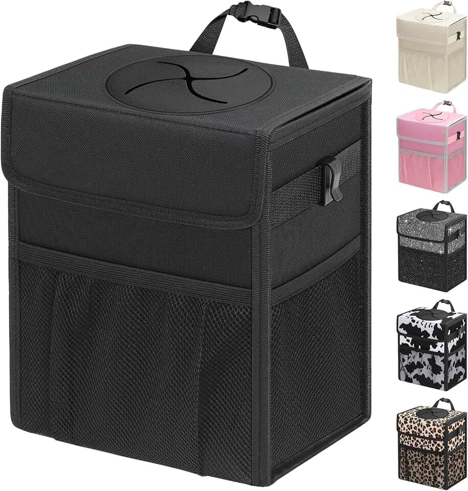 Capolo Car Trash Can with Lid, Leakproof Car Garbage Can Car Trash Bag
