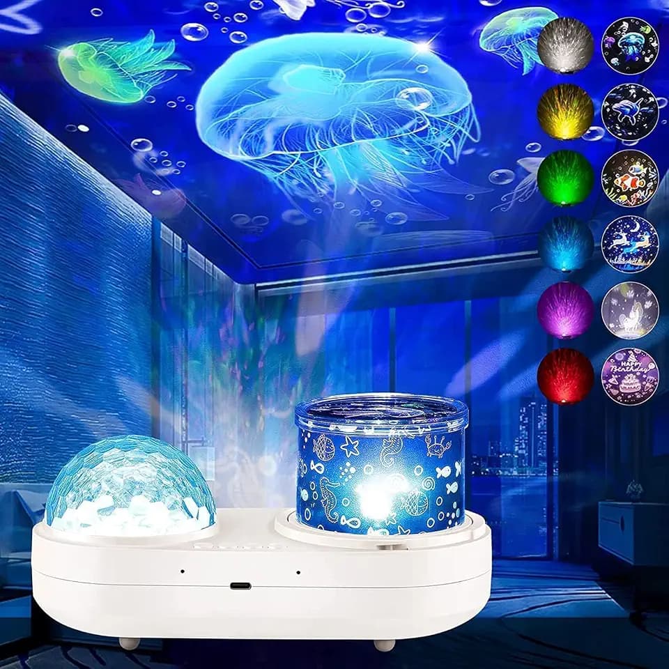 Sternenhimmel Projektor Kinder,2 Verwendungen Rotierendes LED Sternenlicht Lampe, Nachtlicht Baby mit Timer 6 Film 12 Farben Galaxy Projector für Geburtstage und Kinderzimmer Dekoration