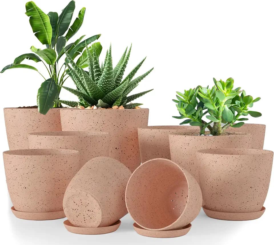 Plant Pots Indoor with Drainage 10 Pack Planters Spotty Peach Pink