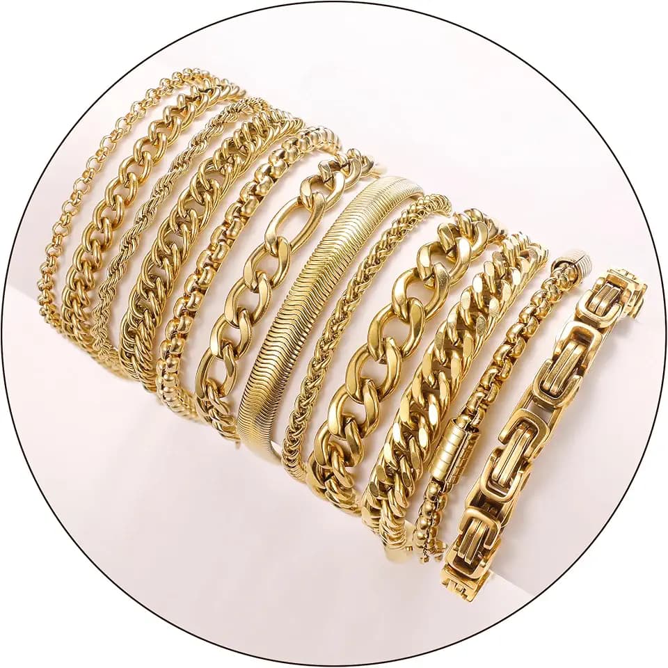 12PCS Stainless Steel Cuban Link Chain Bracelets 7.5/8.3/9inch