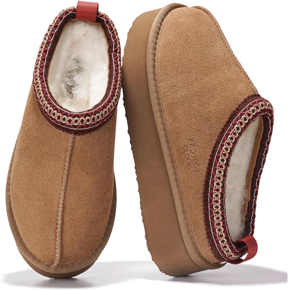 Genuine Leather Womens Slippers Warm Shearling Platform Slippers for Women